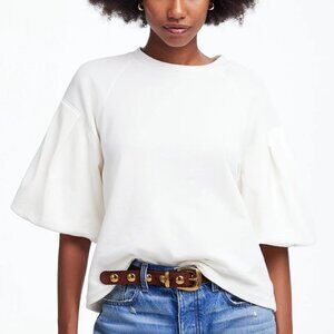 Madewell Puff-Sleeve Cotton Blend Crewneck Sweatshirt Tee White Size XS NWT